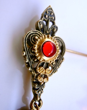 Grande Broche Vintage Dorée Et Verre - Bijou Ancien, Sans Marque