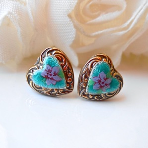 Boucles D'oreilles Pendantes Coeurs Bleu Turquoise - AtelierMurielle Verre