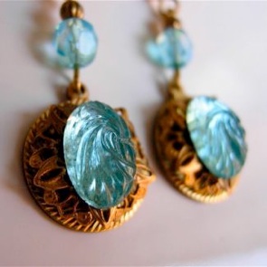 Clips boucles d'oreilles Gontié 2169 cabochon bleu - Jeronine Vintage