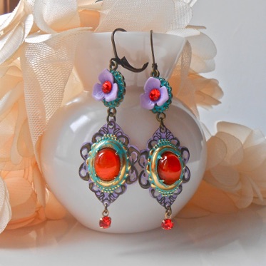 Boucles d'oreilles Dormeuses Doré Petit Rond Floral CZ Bleu