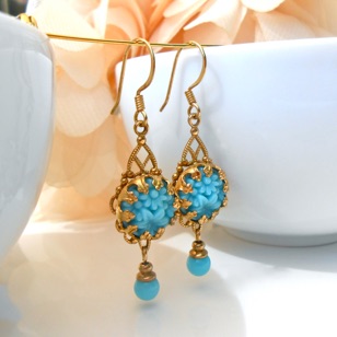 Boucles D'oreilles Clips Bleues Avec Cristaux - Cabochon, Sans Marque
